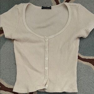 Brandy Melville Tan Short Sleeve Ribbed Crop Top